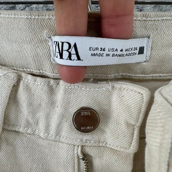 Zara Jeans Women 4 Cream Light Wash High Rise Straight Leg Cropped Denim Stretch - Picture 2 of 15